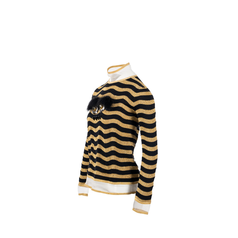 Fendi size IT38 Monster knitwear sweater Wool black gold