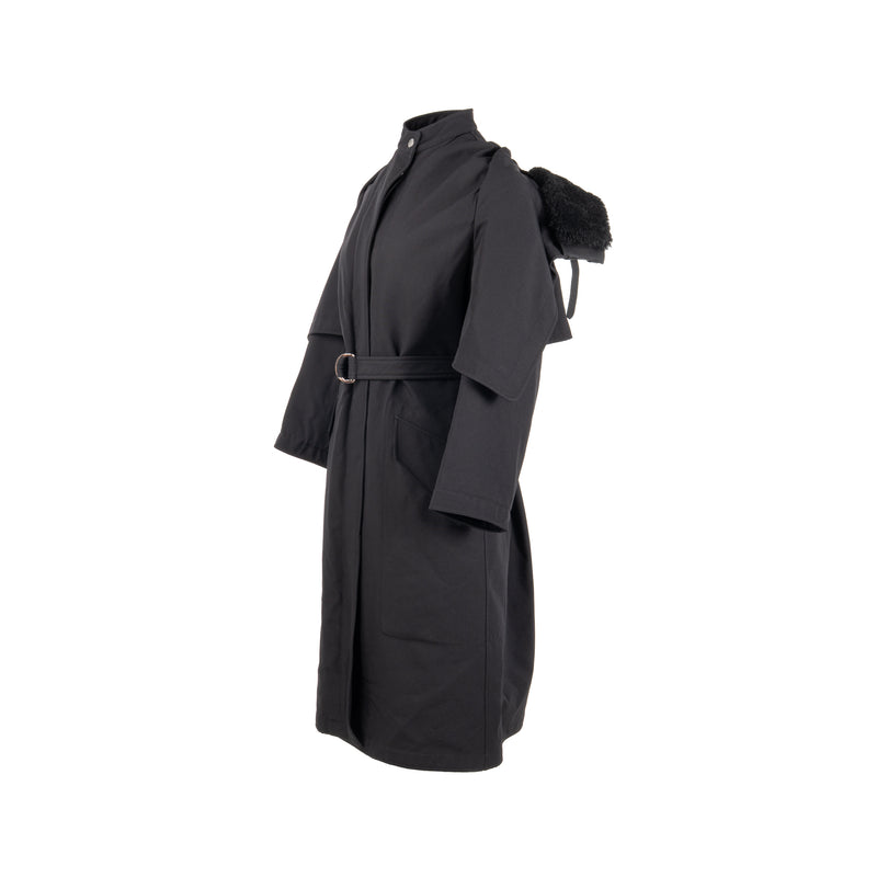 Hermes Size 34 Long Trench Coat Polyamide Black