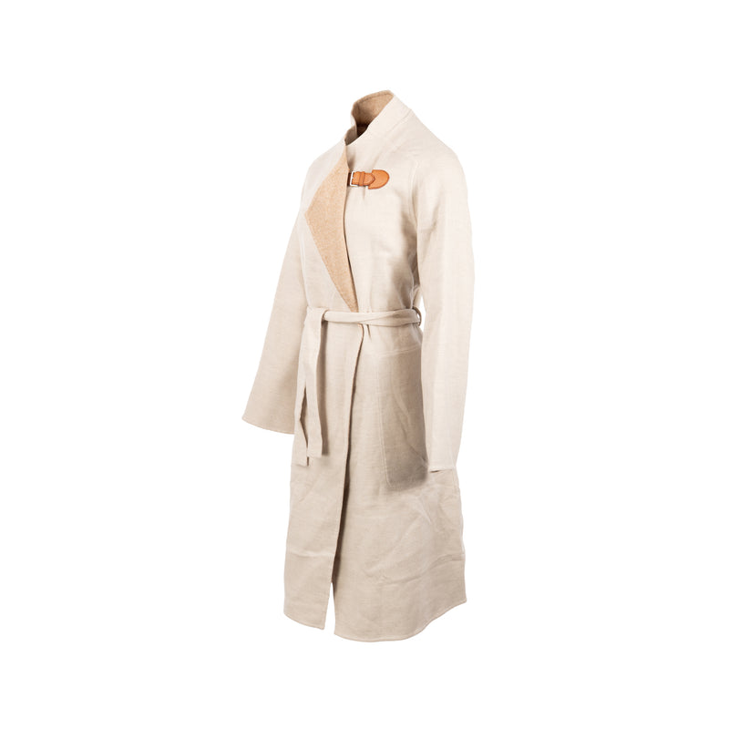 Hermes size 36 long cashmere coat beige
