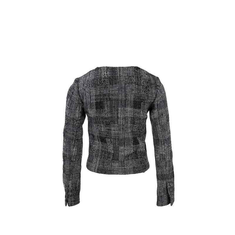 CHANEL Size 34 22A Tweed Jacket Cotton/Wool Gray/Black/White