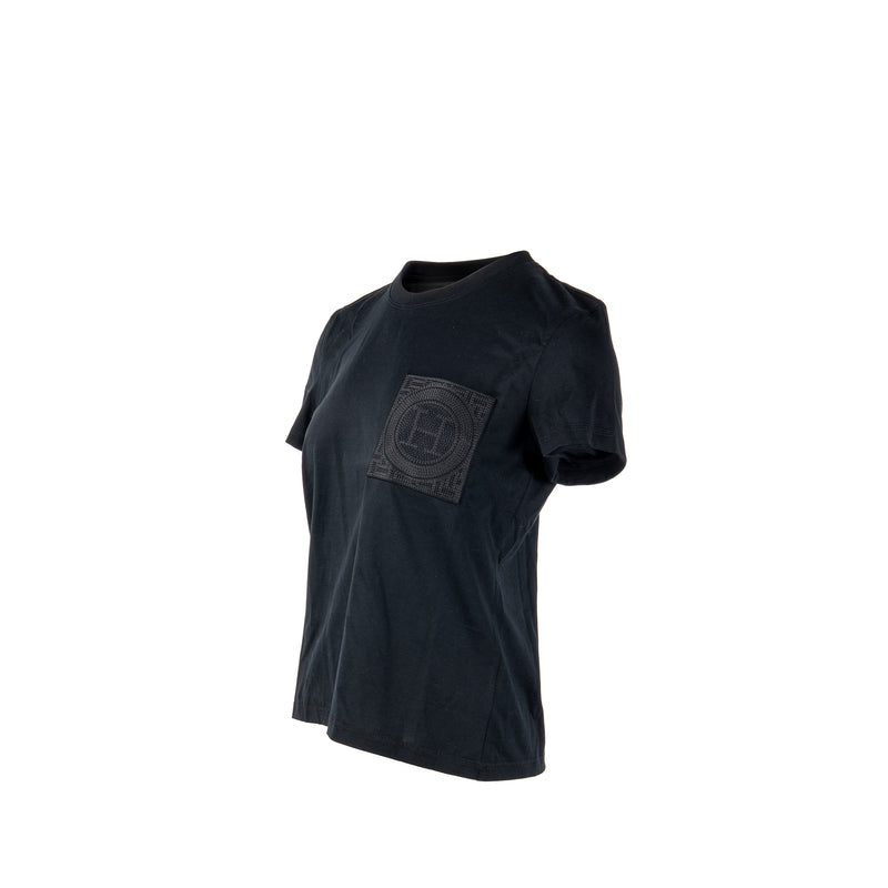 Hermes Size 38 Droit Pochette Brodee T-Shirt Cotton Black