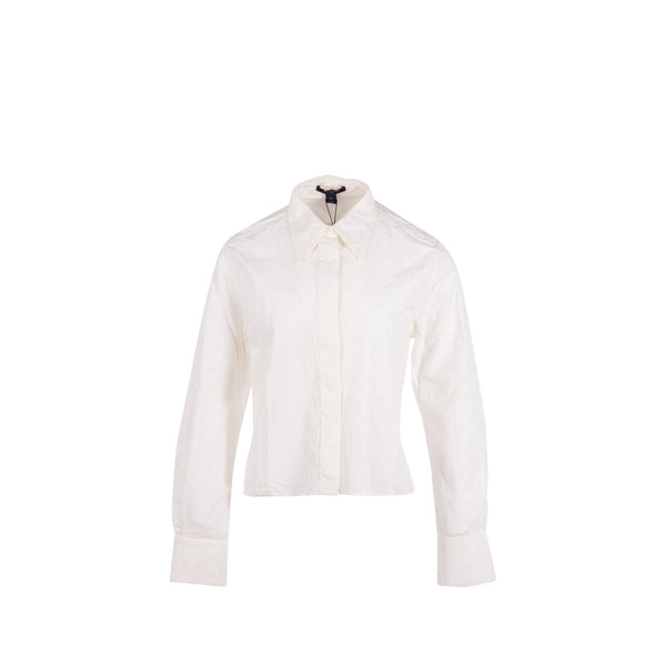 Louis Vuitton Size 40 3D Monogram Long Sleeve Blouse Shirt Cotton White