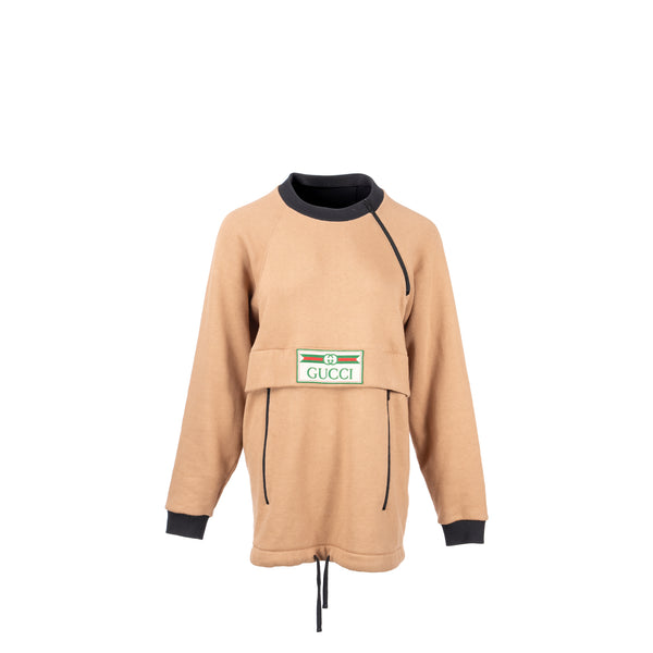 GUCCI Size XS Vintage Logo Sweatshirt Cotton Carmel/Multicolour