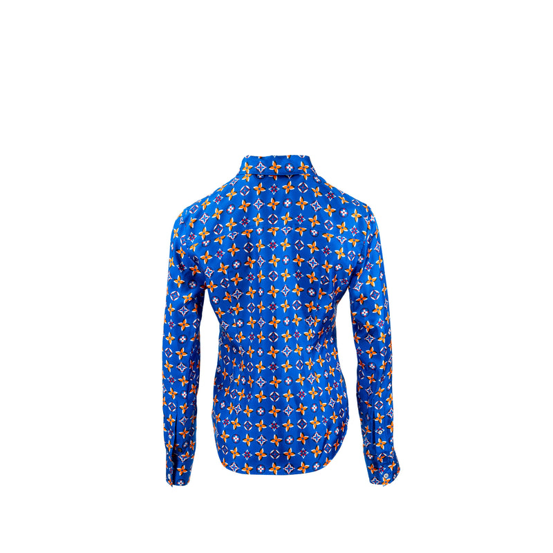 Louis Vuitton Size 38 Monogram Button Down Blouse/Shirt Silk Blue/Multicolour