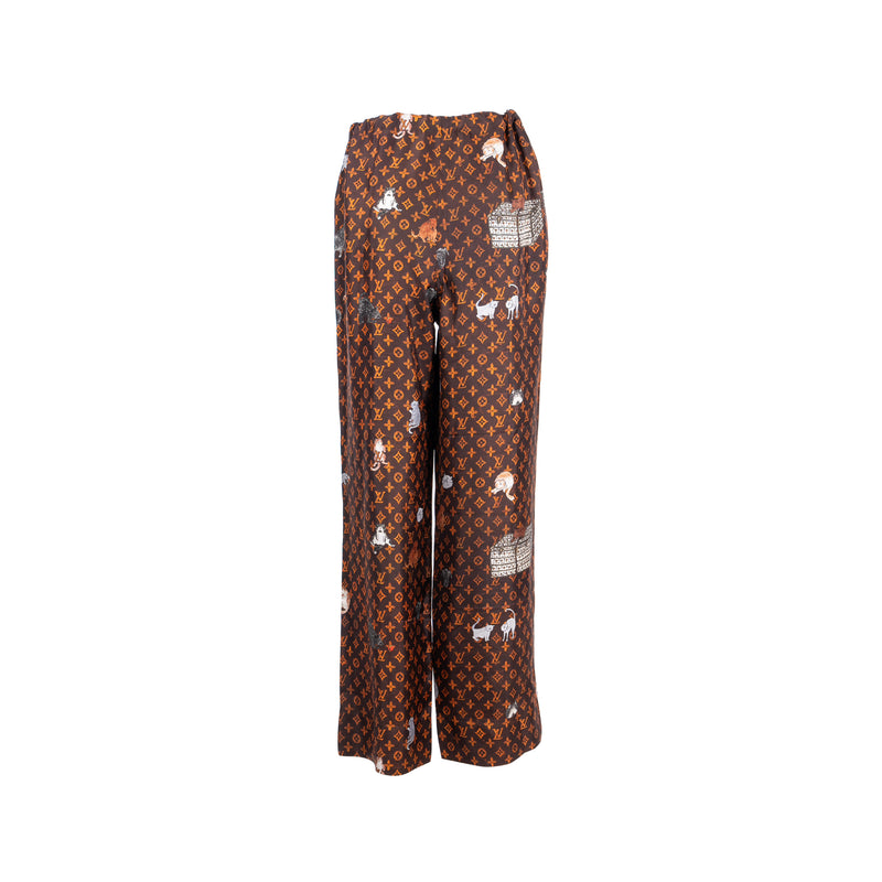 Louis Vuitton Size 38 Pyjamas Pants Silk Brown/Multicolour