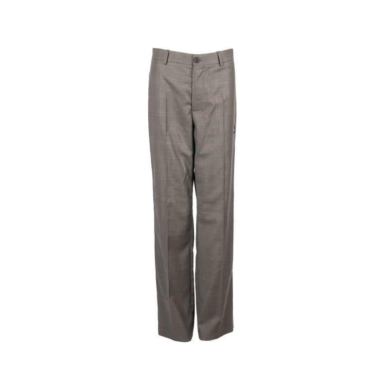 BALENCIAGA Size 44 Checked Single-Breasted Trousers Wool Dark Grey