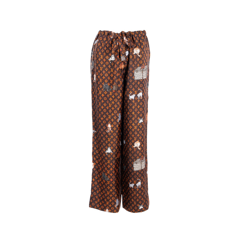 Louis Vuitton Size 38 Pyjamas Pants Silk Brown/Multicolour