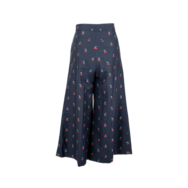 Gucci Size 36 Cherry Print Culotte Trouser Cotton/Wool Navy