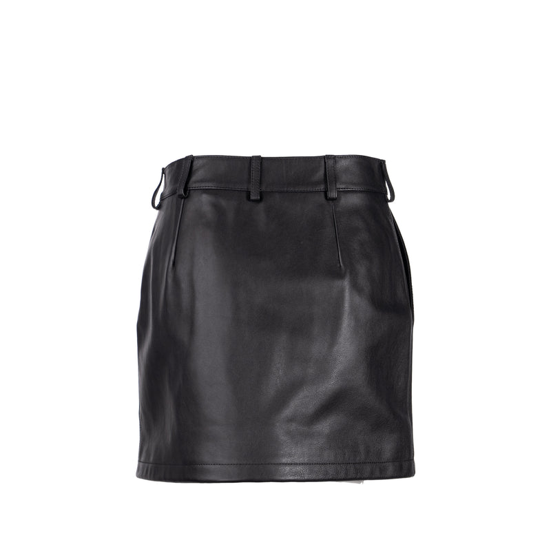 Burberry Size IT38 Zip-Front Mini Skirt Grain Calfskin Black