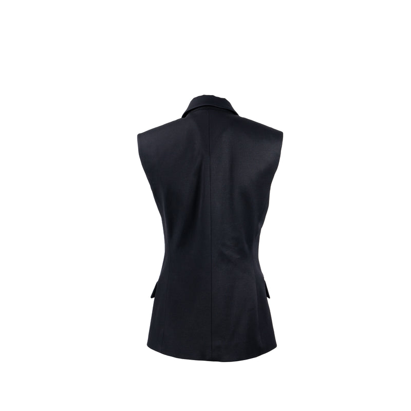 Louis Vuitton Size 36 Sleeveless Zip-Up Blazer Silk/Wool Black