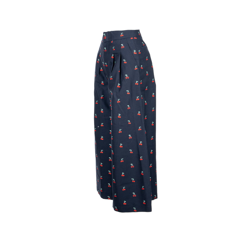 Gucci Size 36 Cherry Print Culotte Trouser Cotton/Wool Navy