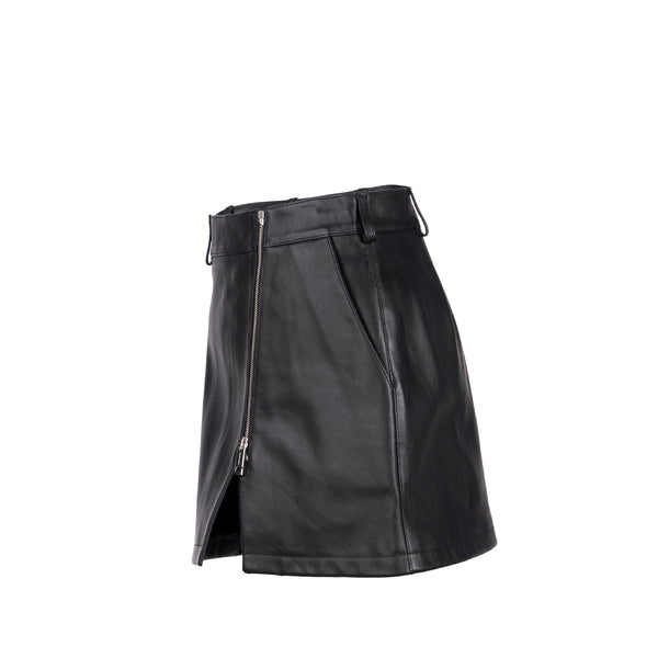 Burberry Size IT38 Zip-Front Mini Skirt Grain Calfskin Black