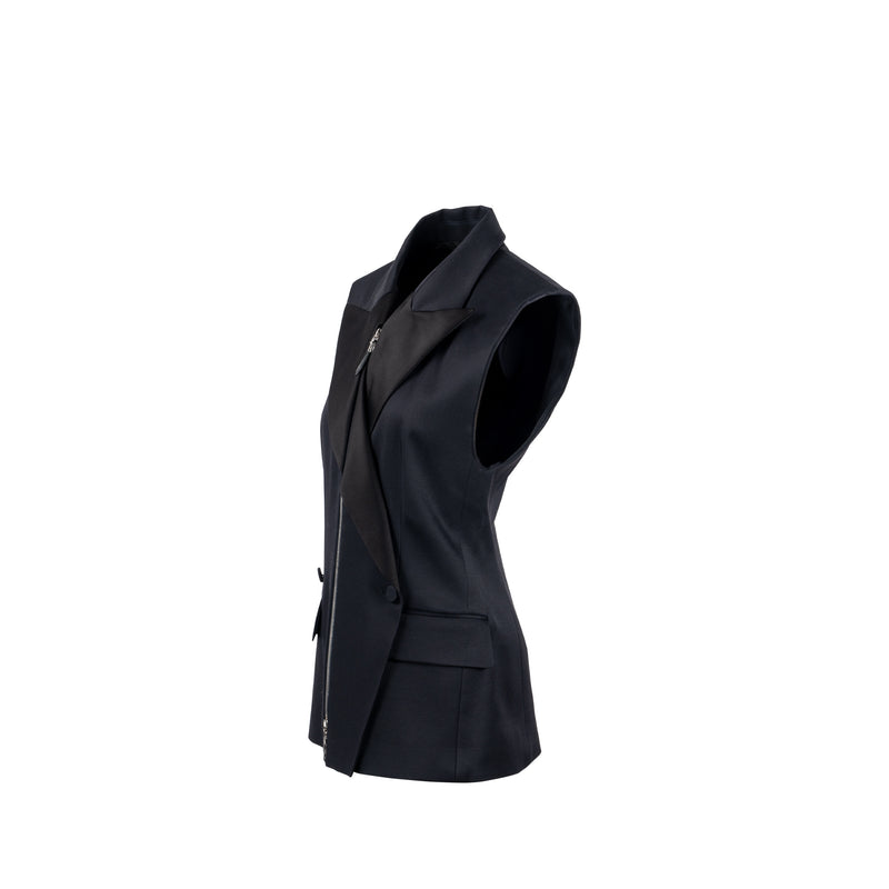 Louis Vuitton Size 36 Sleeveless Zip-Up Blazer Silk/Wool Black