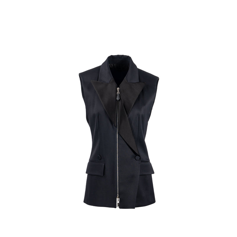 Louis Vuitton Size 36 Sleeveless Zip-Up Blazer Silk/Wool Black