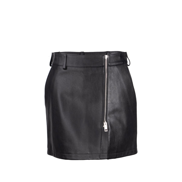 Burberry Size IT38 Zip-Front Mini Skirt Grain Calfskin Black