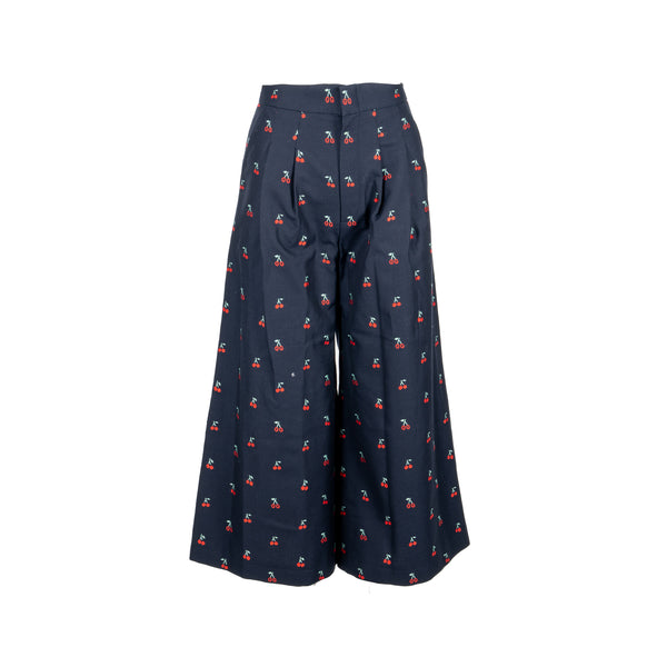 Gucci Size 36 Cherry Print Culotte Trouser Cotton/Wool Navy