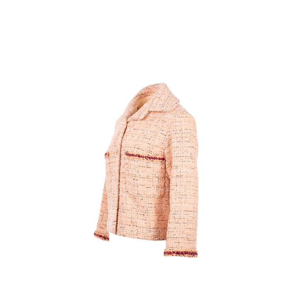 Chanel Size 34 21p tweed jacket cotton pink/black/burgundy
