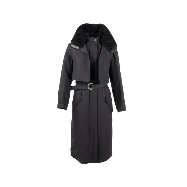 Hermes Size 34 Long Trench Coat Polyamide Black