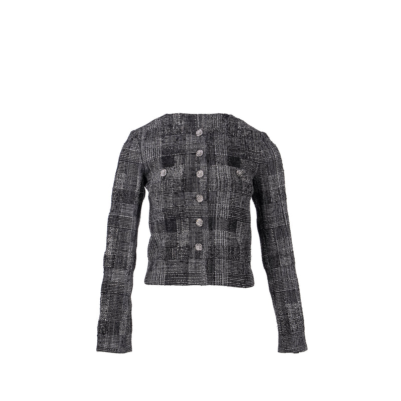 CHANEL Size 34 22A Tweed Jacket Cotton/Wool Gray/Black/White