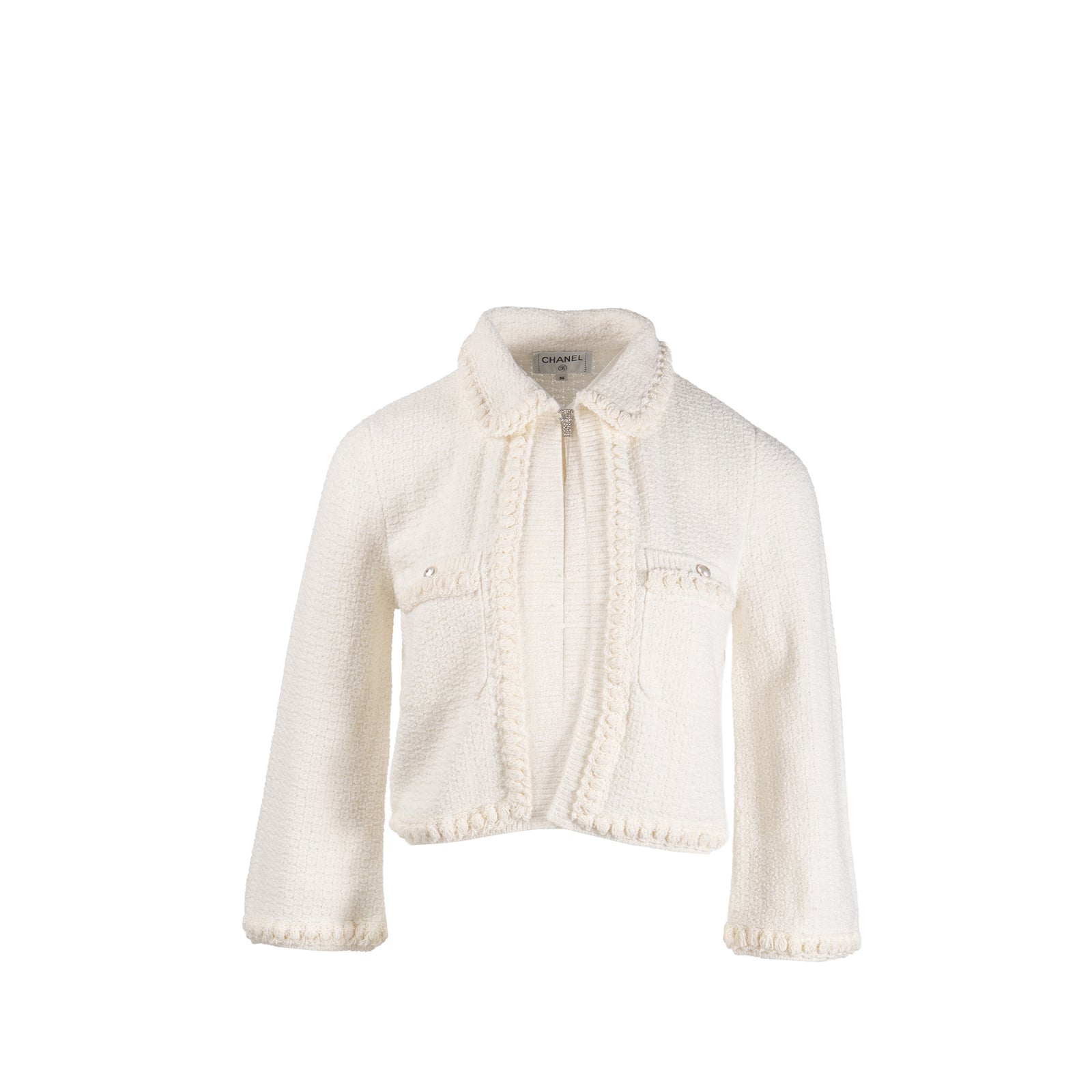 Chanel Size 36 25P Tweed Jacket Cotton/Silk White