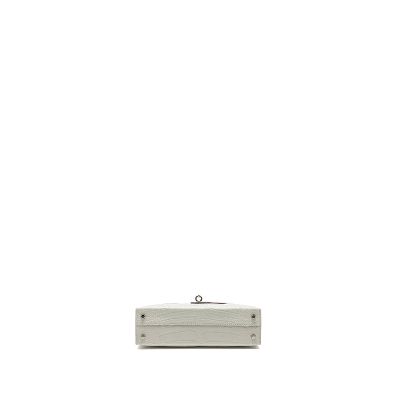 Hermes Mini Kelly II Matte Alligator MIssissippiensis 0W Gris Neve SHW Stamp B