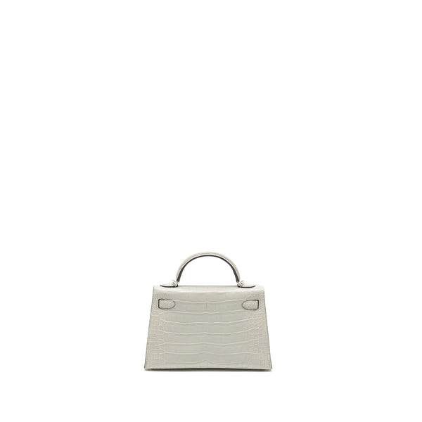 Hermes Mini Kelly II Matte Alligator MIssissippiensis 0W Gris Neve SHW Stamp B