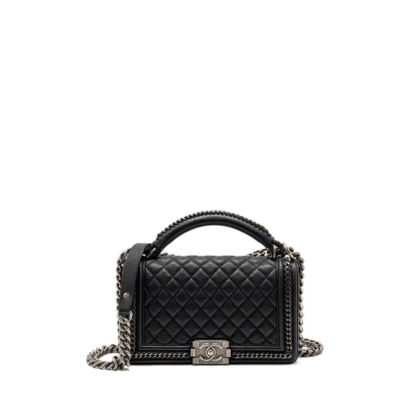 Chanel Top Handle Boy Bag Limited Edition Grained Calfskin Black Ruthenium Silver Hardware