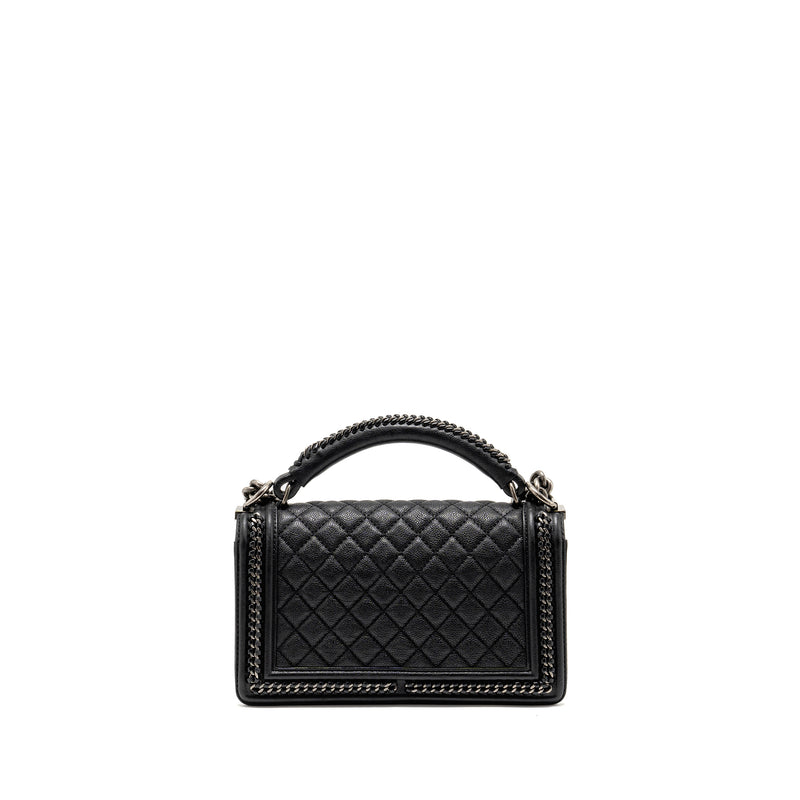 Chanel Top Handle Boy Bag Limited Edition Grained Calfskin Black Ruthenium Silver Hardware