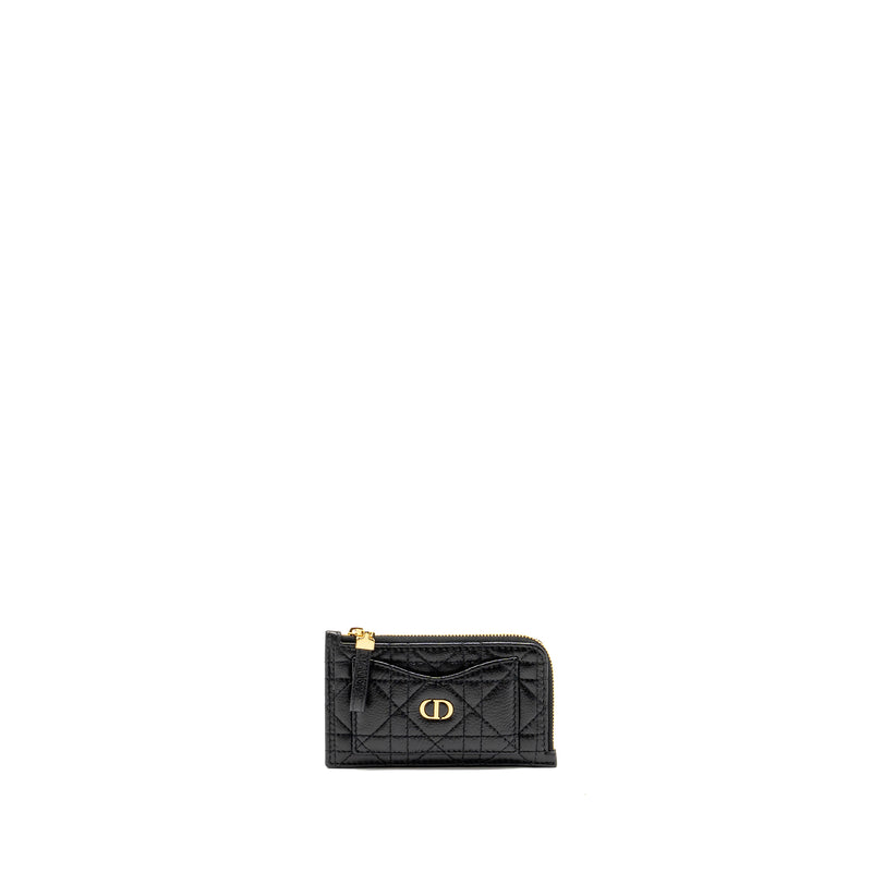 Dior Caro Compact Zipped Card Holder Calfskin Black GHW