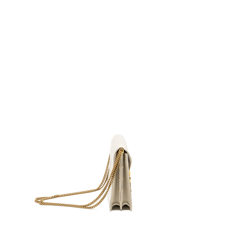 Saint Laurent/YSL Cassandra Chain Wallet Calfskin White GHW