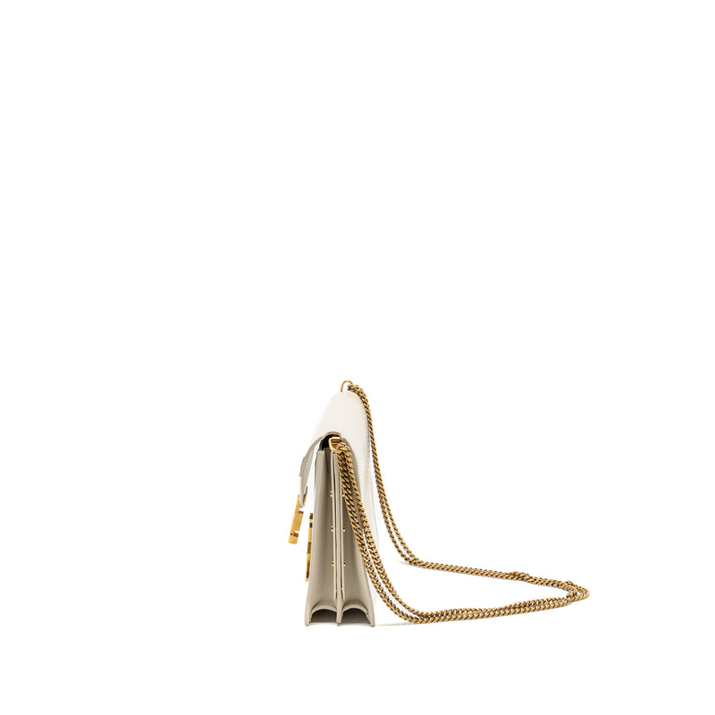 Saint Laurent/YSL Cassandra Chain Wallet Calfskin White GHW