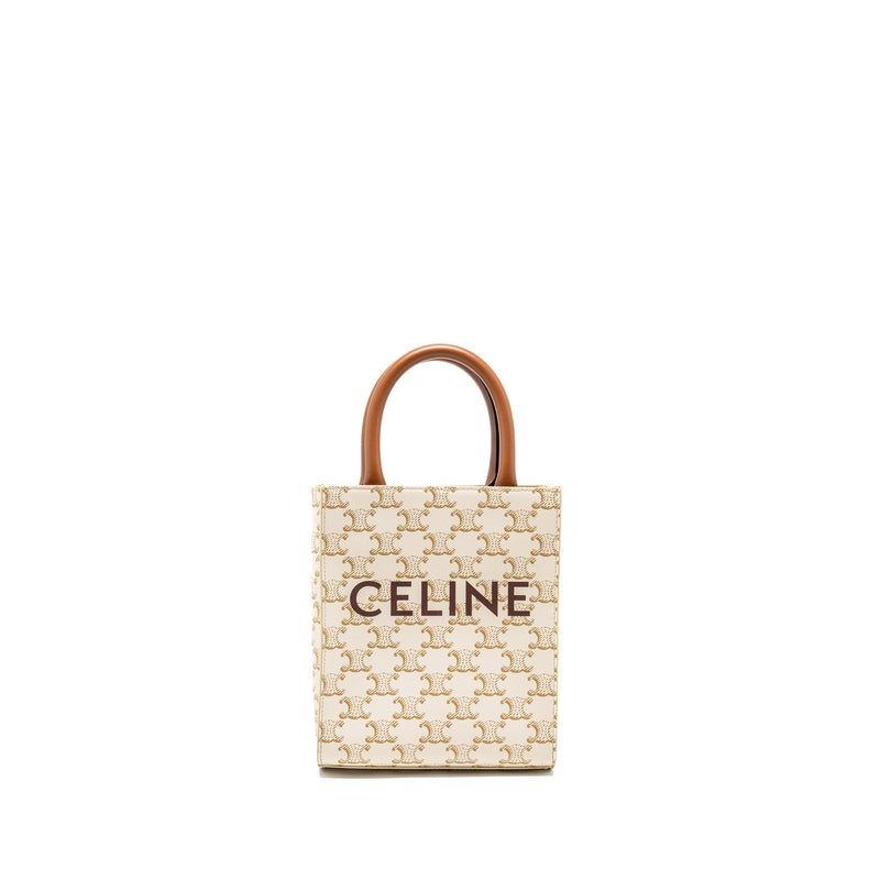 Celine Mini Vertical Cabas Triomphe Canvas/Calfskin WHITE GHW