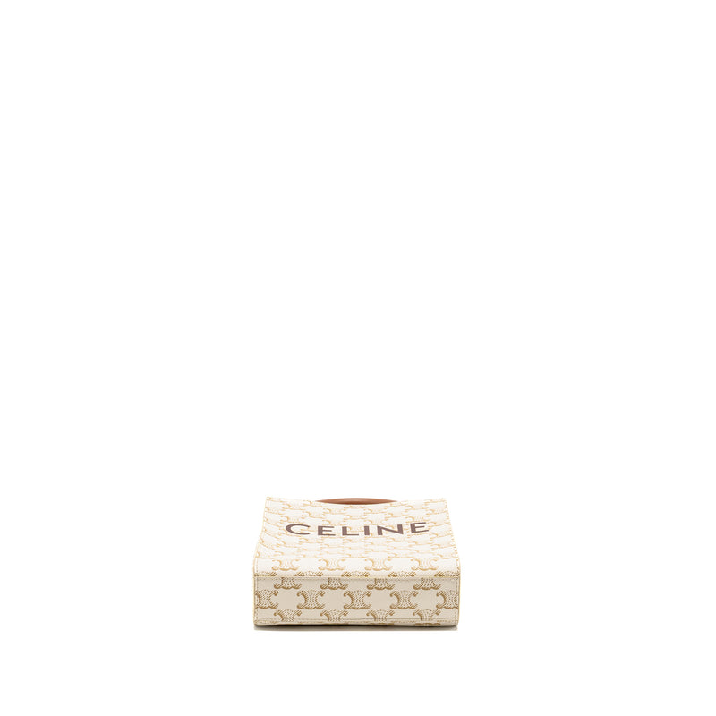 Celine Mini Vertical Cabas Triomphe Canvas/Calfskin WHITE GHW