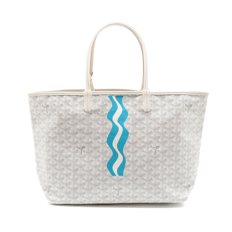 Goyard Saint Louis PM Tote Bag Limited Edition Goyardline Canvas White/Light Blue SHW