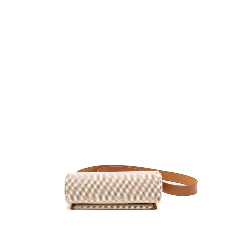 Hermes Herbag MINI Canvas/Hunter Leather Ecru-Beige/ Fauve GHW Stamp W