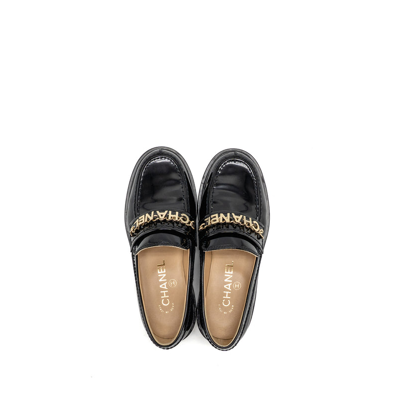 Chanel Size 35 Letter Loafer Shiny Calfskin Black LGHW