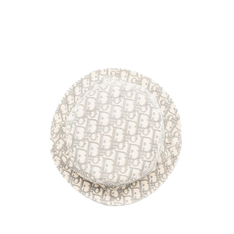 Dior Size 58 Oblique Small Brim Bucket Hat Cotton White/Gray