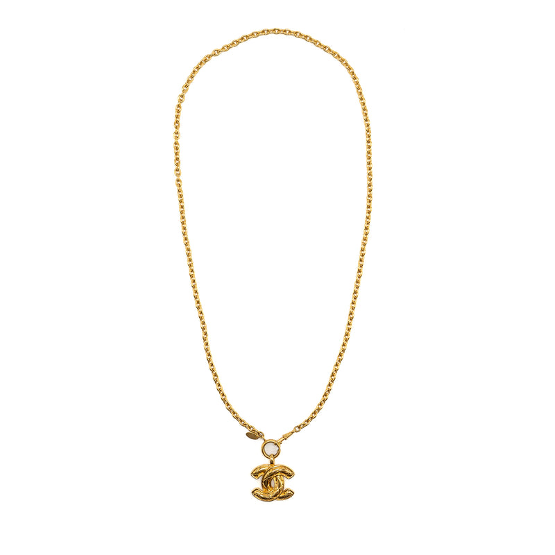Chanel Vintage CC Logo Gold-plated Long Necklace Gold tone