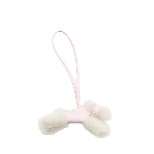 Hermes Budy Shearing Bag Charm Wool/Lambskin Rose Darling Stamp K