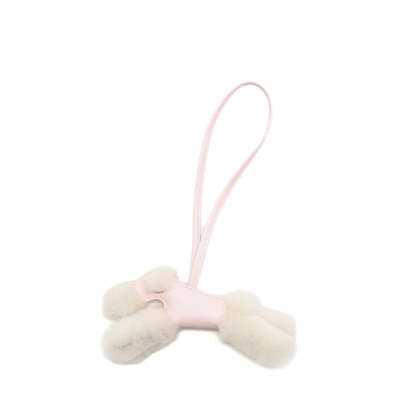 Hermes Budy Shearing Bag Charm Wool/Lambskin Rose Darling Stamp K