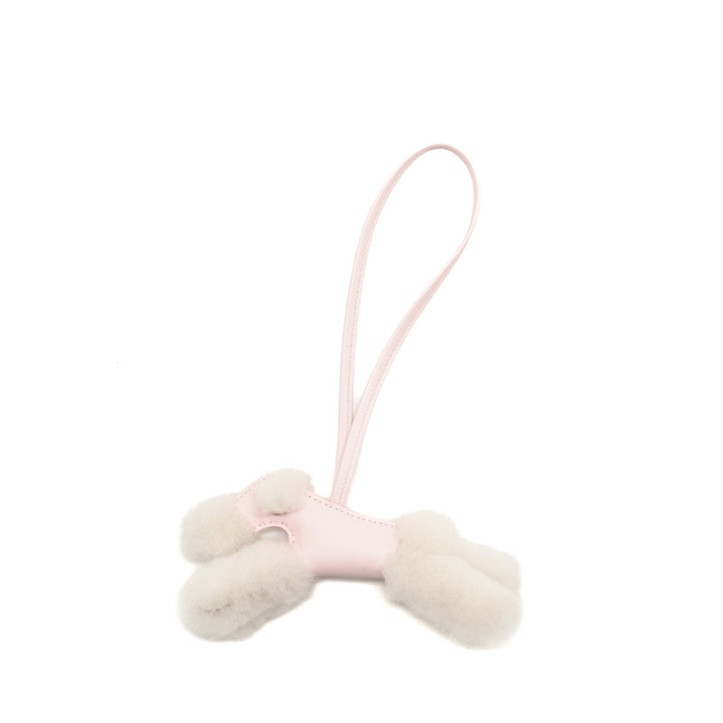 Hermes Budy Shearing Bag Charm Wool/Lambskin Rose Darling Stamp K
