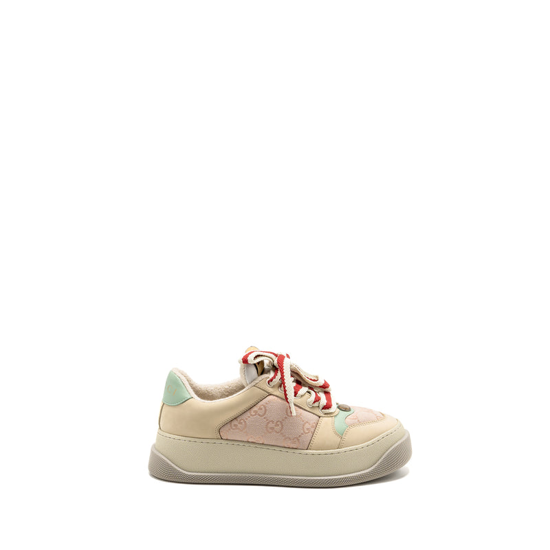 Gucci Size 37 Screener Trainer GG Canvas/Leather Pink/Beige/Multicolour