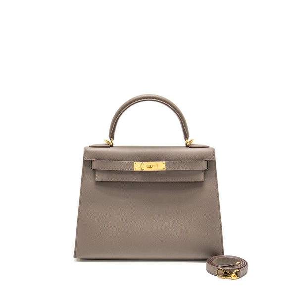 Hermes Kelly 28 Epsom Gris Etain GHW Stamp D