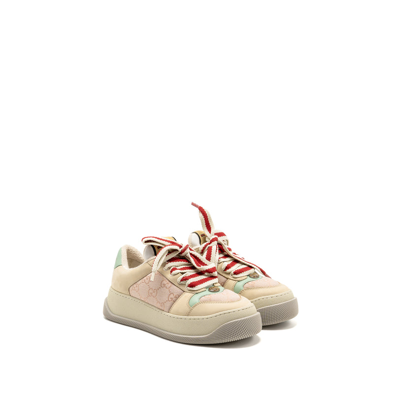 Gucci Size 37 Screener Trainer GG Canvas/Leather Pink/Beige/Multicolour