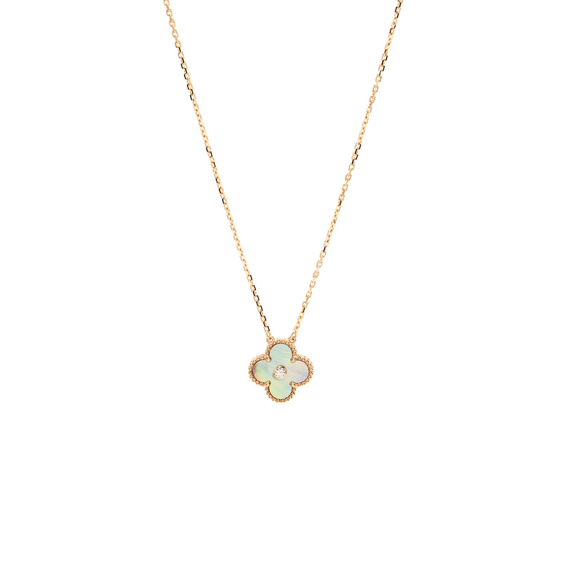 Van Cleef & Arpels 2025 Holiday Pendant Pink Mother of Pearl Rose Gold with Diamond