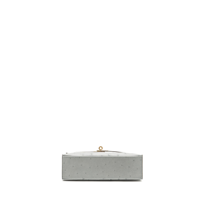 Hermes Kelly Pochette Ostrich Bleu Glacier GHW Stamp K