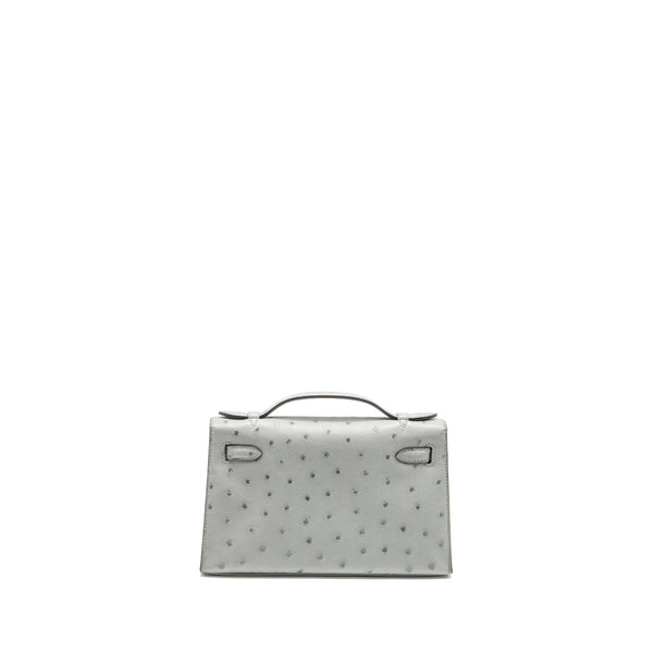 Hermes Kelly Pochette Ostrich Bleu Glacier GHW Stamp K