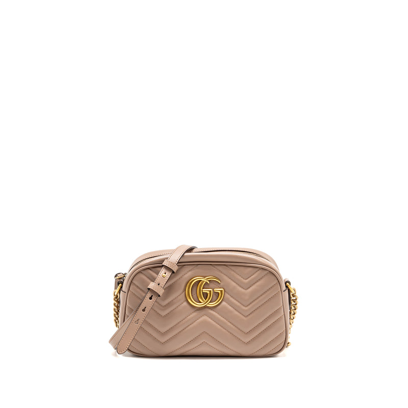 Gucci Small GG Marmont Camera Bag Matelasse Chevron Leather Pink GHW