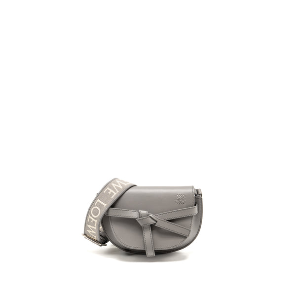 Loewe Mini Gate Dual Bag Soft Calfskin with Jacquard Strap Grey SHW