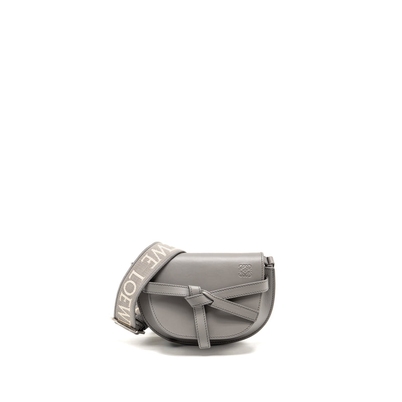 Loewe Mini Gate Dual Bag Soft Calfskin with Jacquard Strap Grey SHW